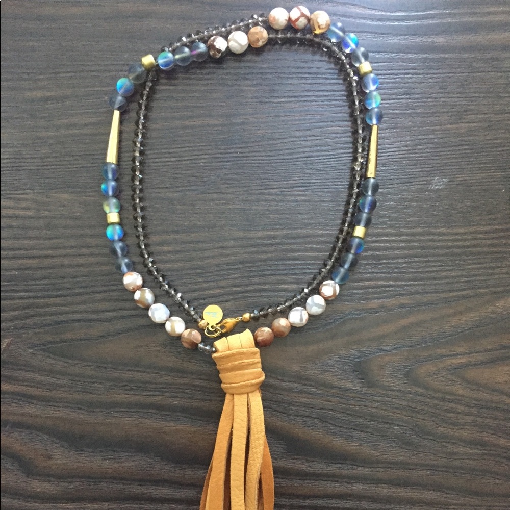 Smoky Quartz Leather Tassel Necklace
